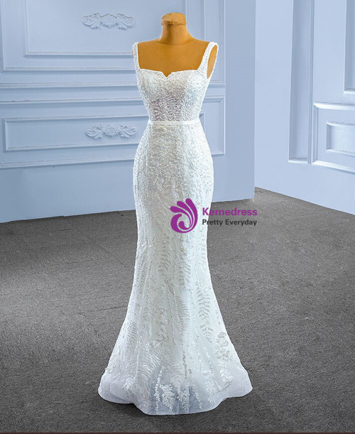 Elegant White Applique Tulle Wedding Dress Mermaid Bridal Gown DP7131