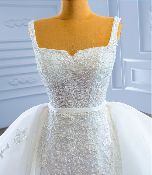 Vintage White Tulle Appliques Mermaid Long Wedding Dress Formal Bridal Dress SP1878 main image 0