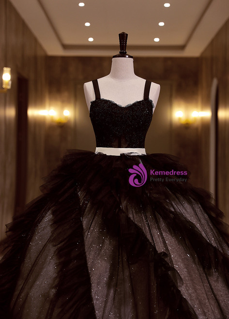 Strapless Sleeveless Lace Sequins Appliques Black Sweet 16 Quinceanera Dress WQ1035 main image 1