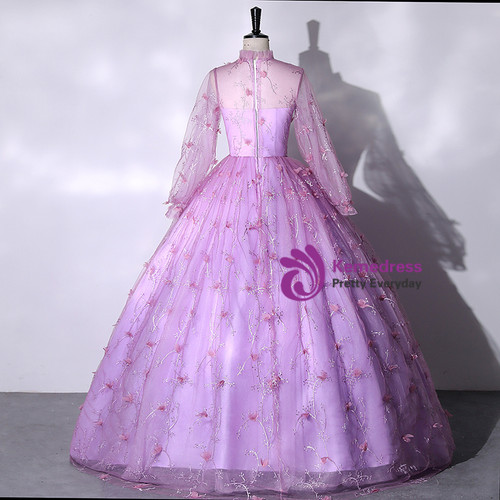 Light Blue Tulle Strapless Long Sleeve 3D Flower Quinceanera Dress