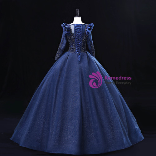 Champagne prom dresses,long sleeve beading sequins detachable train crystal beading evening dresses S23375