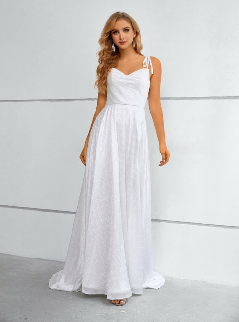 White Spagehtti Straps Prom Dress With Split