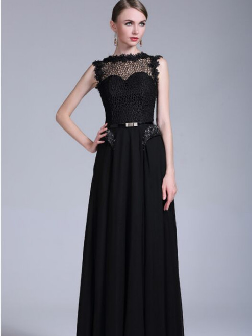 Black Chiffon Lace Mother Of The Bride Dress