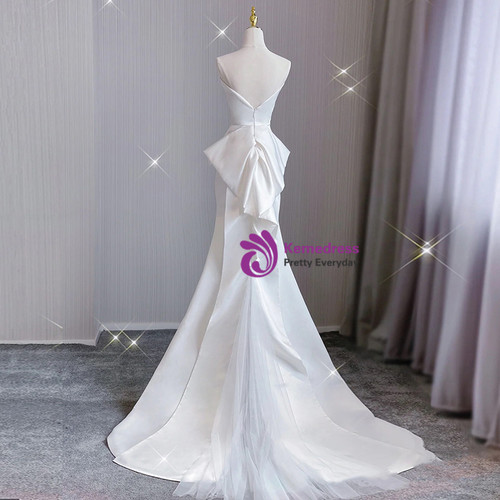 Vintage White Mermaid Strapless Satin Wedding Dresses C770