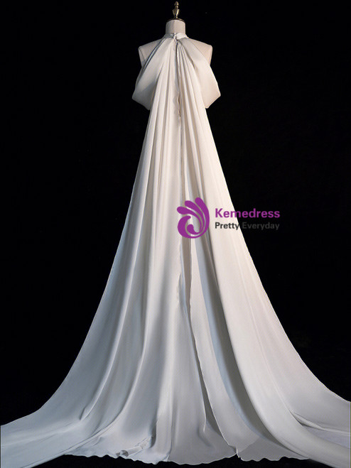 Vintage Mermaid High Neckline White Satin Sequin Appliques Wedding Dresses C3810