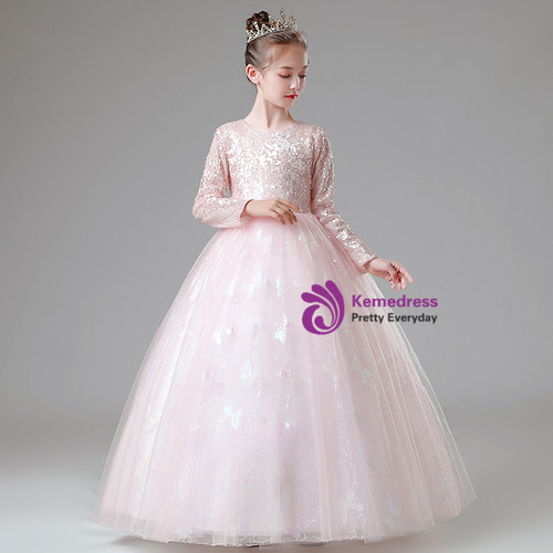 Pink Tulle Flower Girl Dress with Sequins for Weddings and Parties