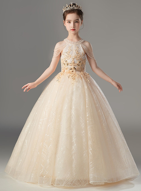 Champagne Tulle Beading Flower Girl Dress