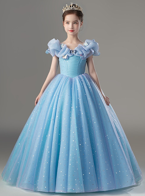 Blue Tulle Butterfly Princess Flower Girl Dress