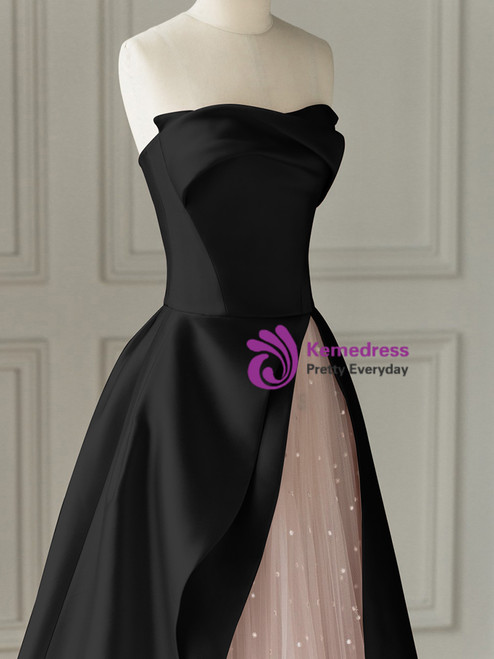 Niulatu Sheath Strapless Pink Floor Length Backless Tulle Prom Dresses SD1378 main image 0