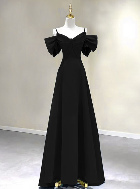 Black Straps Bow Long Prom Dress