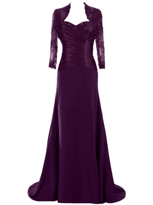 Princess Floor-Length Matte Chiffon Lace Mother of the Bride Dress with Jacket