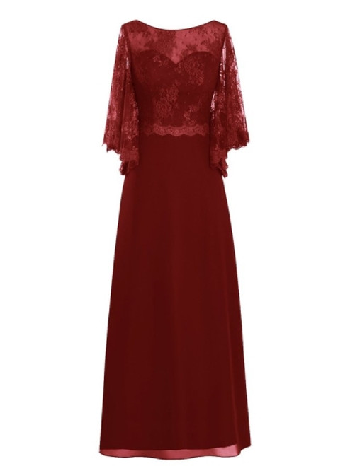 Best Floor-Length Scoop Neck Lace Chiffon Mother of the Bride Dress