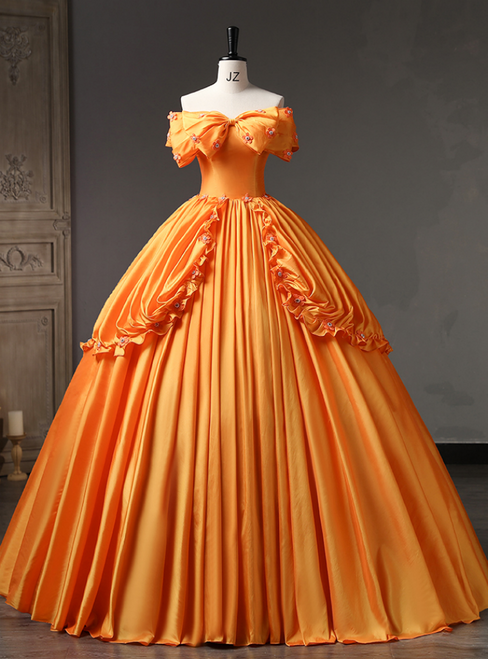 Orange Satin Off the Shoulder Quinceanera Dress