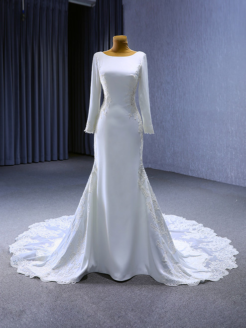 White Mermaid Long Sleeve Lace Wedding Dress