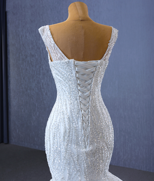 Elegant White Strapless Tulle Satin Mermaid Prom Evening Dress,Formal Wedding Dress Y8602 main image 0