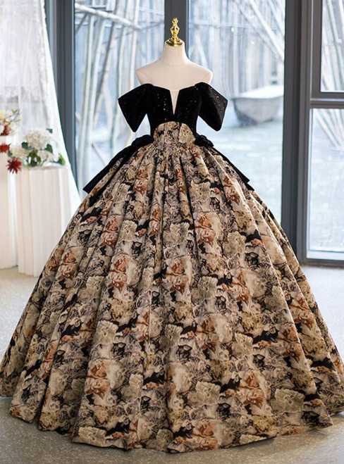 Ball Gown Print Strapless Quinceanera Dress