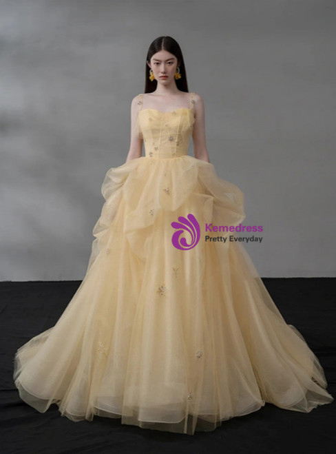 Spaghetti Straps Tulle Layered Prom Dress Charming Formal Dress  Y412
