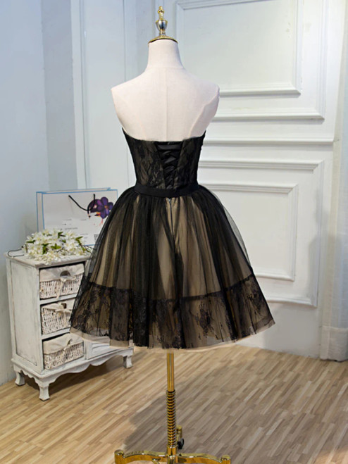 Beautiful Black Short Lace and Tulle Homecoming Dress, Sweetheart Short Prom Dress