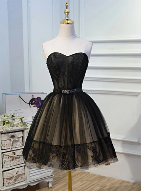Black Tulle Lace Homecoming Dress