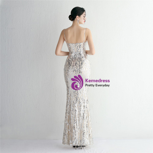 In Stock:Ship in 48 Hours Sexy Silver Sequins Straps Party Dress