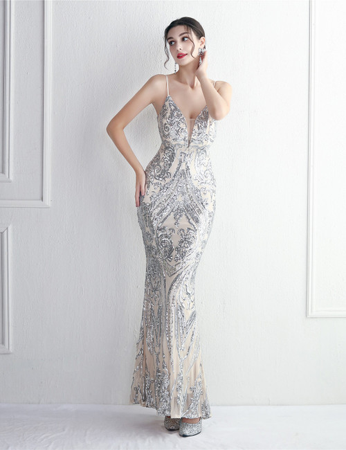 In Stock:Ship in 48 Hours Sliver Straps Sequins Party Dress