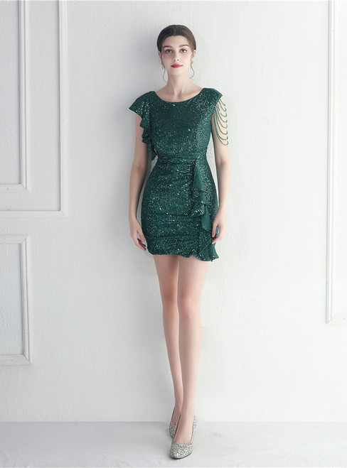 In Stock:Ship in 48 Hours Sexy Green Sequins Beading Mini Party Dress