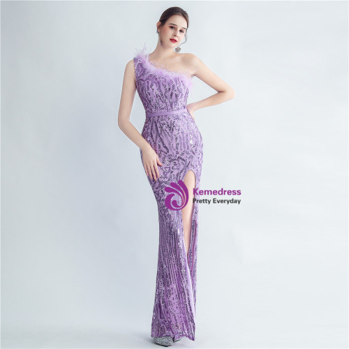Purple Mermaid Evening Dress with One Shoulder Appliques main image 1