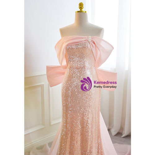 Off the Shoudler Mermaid Pink Prom Dress with Keyhole