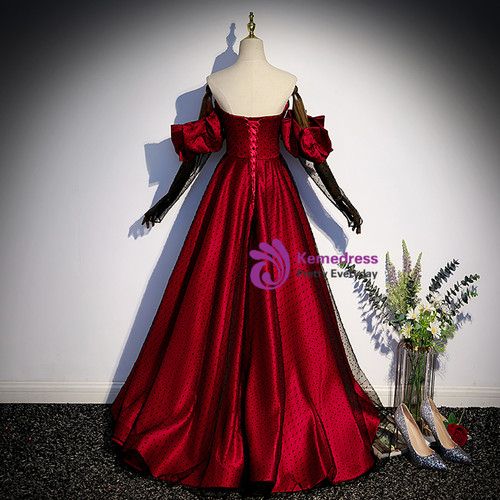 Pink Tulle Burgundy Velvet Sweetheart Prom Dress main image 1