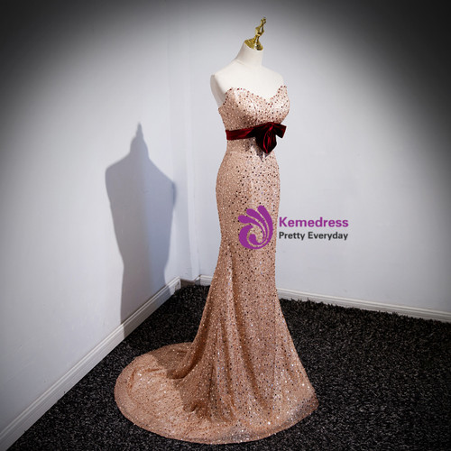 Tulle Scoop Champagne Short Sleeve Mermaid Prom Dress