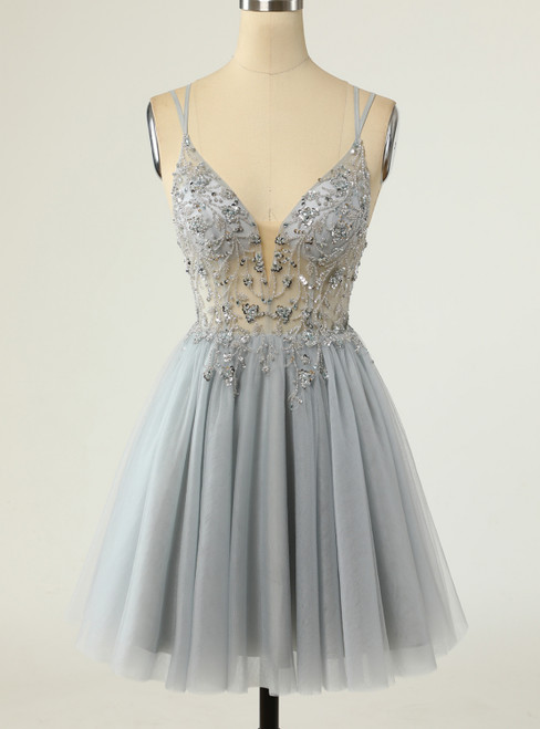Luxury Gold Halter Tulle Beaded Sheath Cocktail Dress Short Homecoming Dress Y9058 main image 1