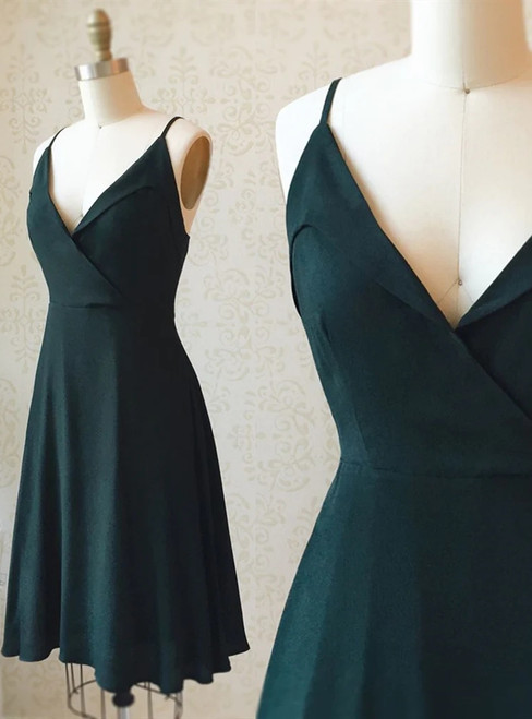 Green V-neck Tea Length Prom Dress