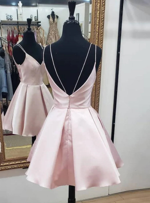 Cute Deep V Neck Pink Homecoming Dress,Pink Birthday Party Dress Y1941