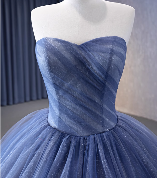 Sweetheart Neck Strapless Tulle Dress with Bow Blue