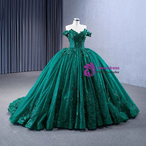 Off the Shoulder Mint Green Tulle Lace Prom Dresses with Appliques