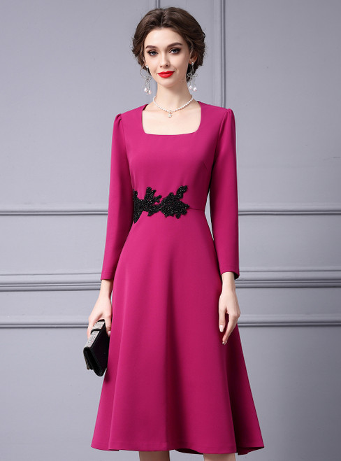 Fuchsia Long Sleeve Beading Mother Of The Bride Dress