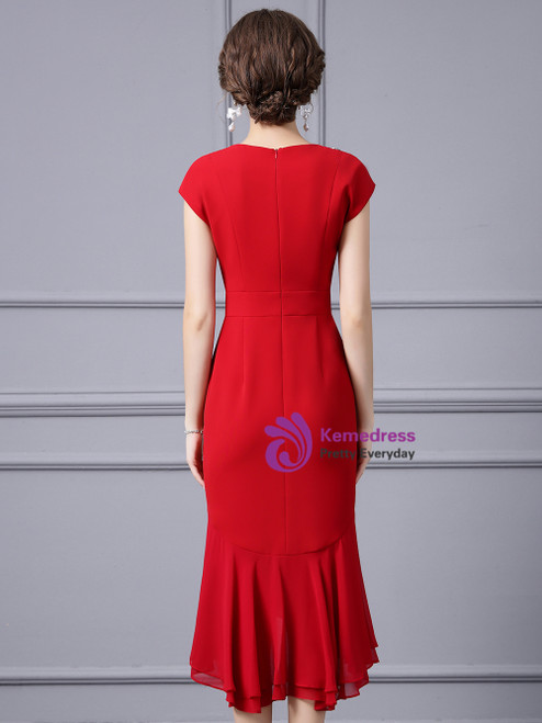 Sheath Red Square Neckline Detachable Fly-Away Sleeves Mother Of The Bride Dress main image 1