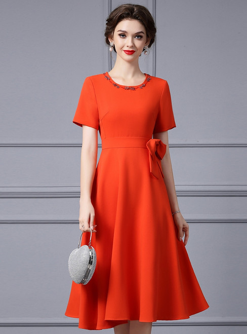 Orange Short Sleeve Crystal Beading Mother Of the Brides Dress