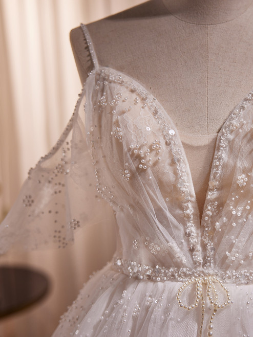 Tulle Pleated Bodice Spaghetti Straps Dresses White Plus Size
