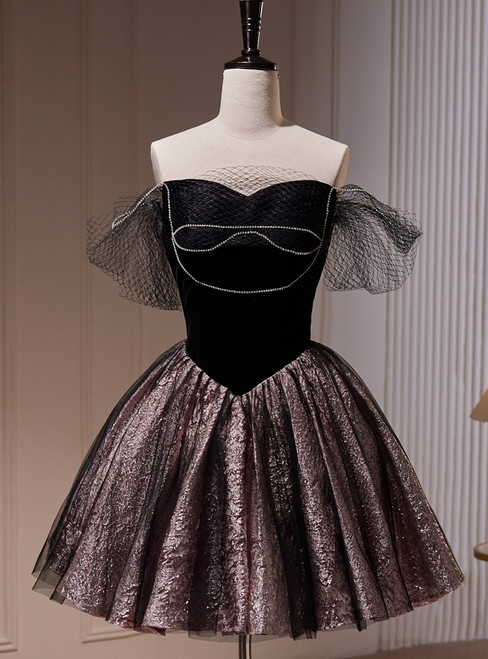 Black Off the Shoulder Beading Homecoming Dress