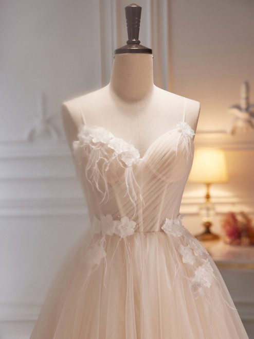 Tulle Pleated Bodice Spaghetti Straps Dresses Ivory