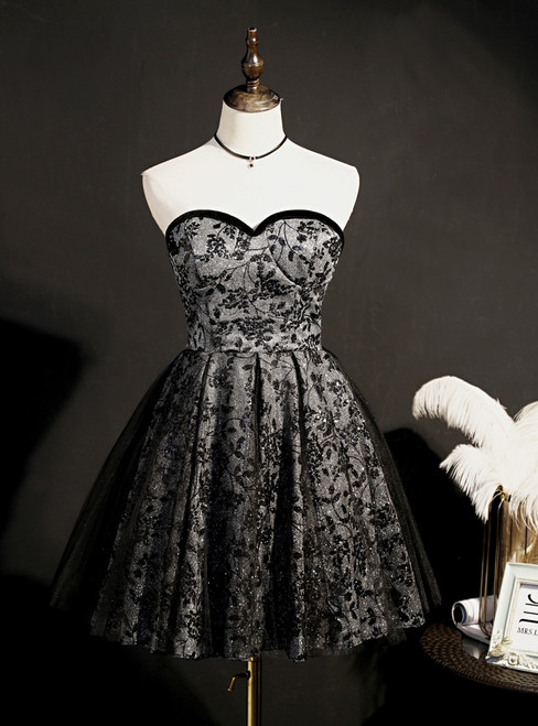 Black Sequins Tulle Sweetheart Homecoming Dress