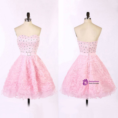 Cute Charming Pink Prom Dress with a Sash Sweetheart Homecoming Dresses with Allover Beaded Bodice
