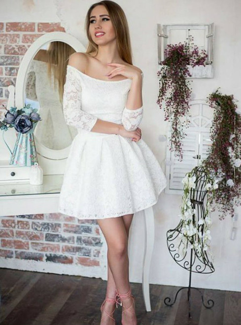 Little White Dresses Off Shoulder Homecoming Dresses Lace Homecoming Dresses
