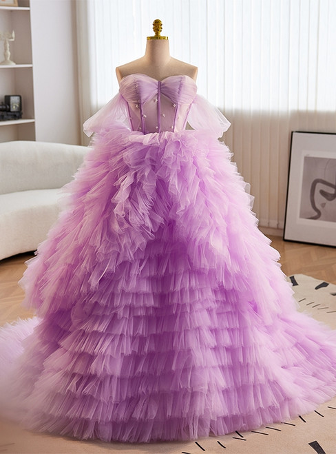 Purple Tulle Tiers Sweetheart Prom Dress