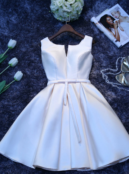 Champagne Satin Knee-Length Homecoming Dress