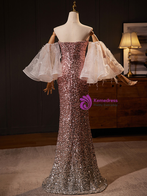 Glowing Champagne Square Mermaid Straps Prom Dresses Sequins Sleeveless With Beads main image 1