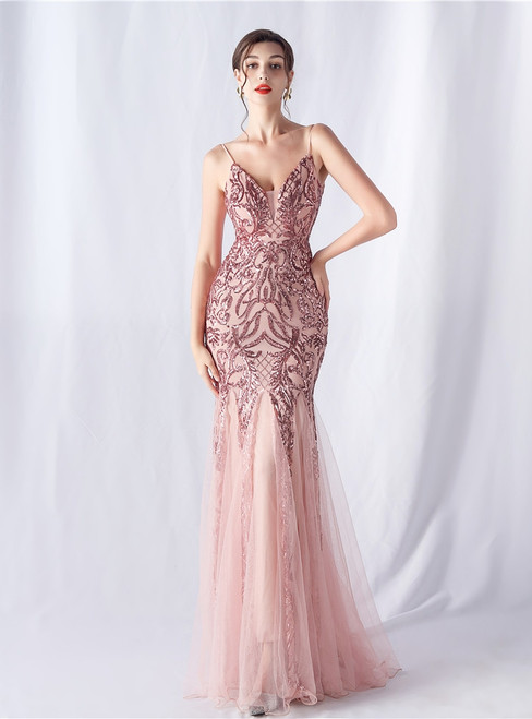 In Stock:Ship in 48 Hours Pink Mermaid Sequins Party Dress