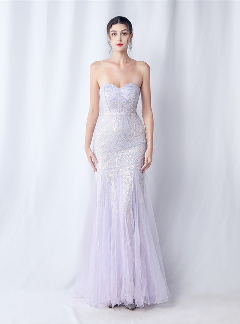 In Stock:Ship in 48 Hours Lilac Mermaid Tulle Sequins Party Dress