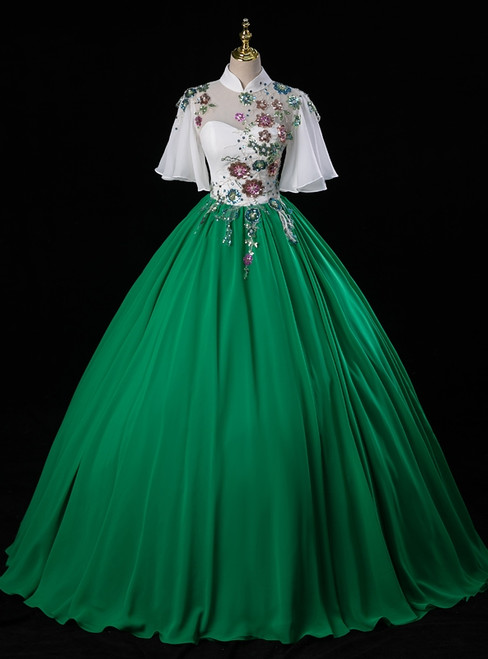 Green Chiffon High Neck Sequins Backless Quinceanera Dress